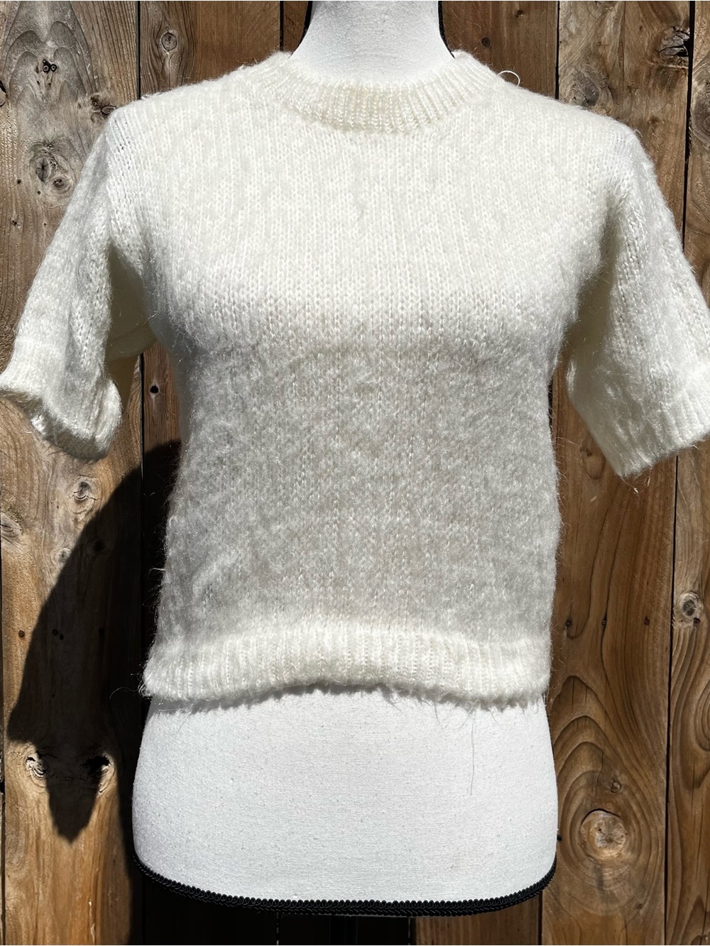 Vintage 80s J.J. Basics Mohair Soft White Short-Sleeve Fuzzy Knit Sweater